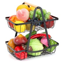 2 Tier Fruit Basket, Portable Metal Countertop Fruit Bowl Holder Vegetable Baske - £17.04 GBP