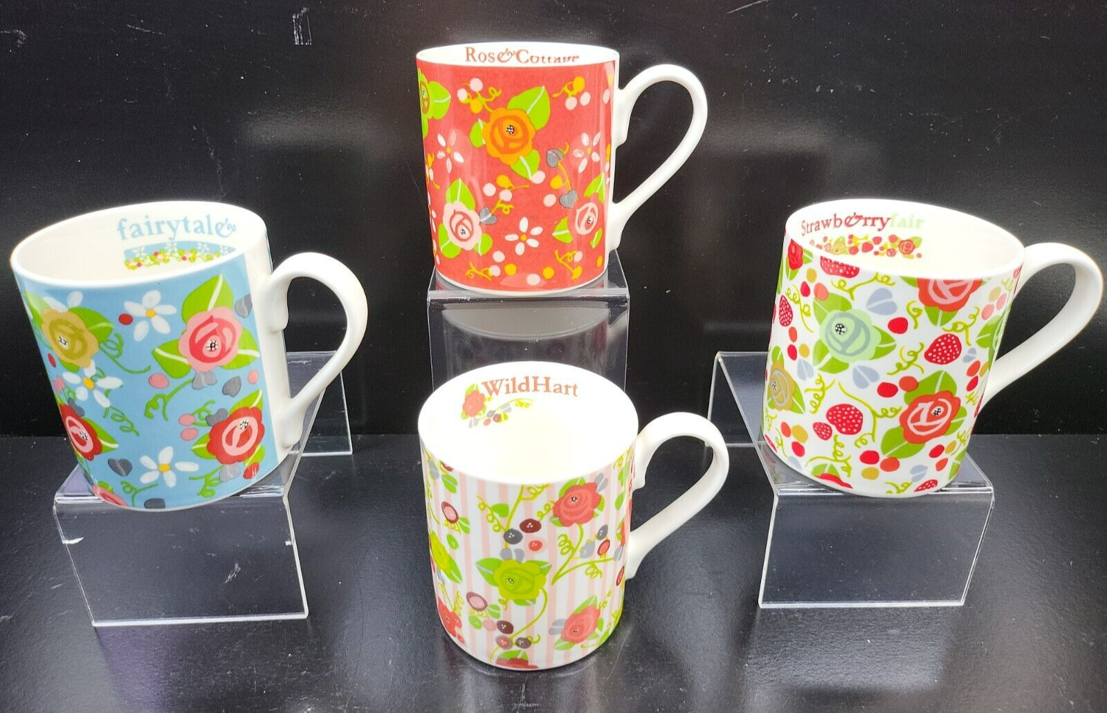Primary image for 4 Queens Julie Dodsworth Mugs Mix Set Floral Wild Hart Fairy Tale Strawberry Lot