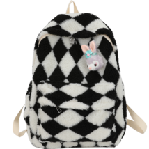 Simple Plaid Backpack Shoulders Bag Cute Bag Color Contrast Women Backpack Large - £29.28 GBP