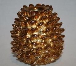 DEPARTMENT 56 Golden Metal Pine Cone Candle Holder #672 - £14.08 GBP