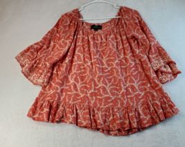 NAT by Natalie Martin Blouse Top Womens Size Medium Red Cream Floral 3/4 Sleeve - £15.83 GBP