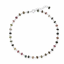 Multi-Color Tourmaline Rondelle Beads Anklet Womens Foot Wrap Chain 14K White GP - £96.82 GBP