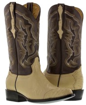 Mens Sand Western Wear Cowboy Boots Real Ostrich Skin J Toe Botas Rancho - £143.84 GBP