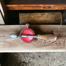 Vintage Wooden Hand Drill Red Gear Made in the USA Wood Working Manual T... - $16.39