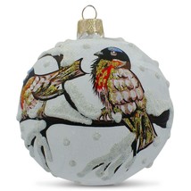 Birds on a Snow Branch Glass Ball Christmas Ornament 3.25 Inches - £32.52 GBP