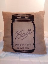 Ball Mason Jar Burlap Pillow Rustic Farmhouse Decor - £14.33 GBP