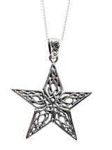 Celtic Pentagram 24&quot; Curb Necklace Pendant Celtic Knot Filigree Statement &amp; Box - £38.99 GBP