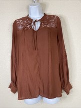 RO &amp; DE Womens Size S Rusty Lace Embellished Tie Neck Top Long Sleeve - $9.72