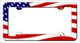 Waving American Flag Novelty Metal License Plate Frame LPF-019 - £15.14 GBP