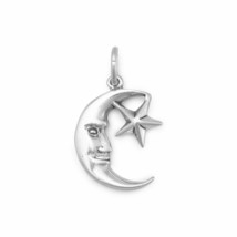 Small Crescent Moon and Star Charm Pendant Bracelet Piece 925 Silver Unisex Gift - £17.28 GBP