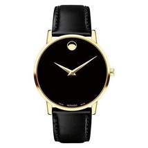 MOVADO Swiss Museum Classic Black Dial Men&#39;s Gold Slim Leather Watch - £470.38 GBP
