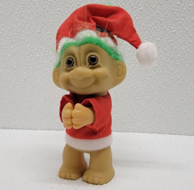 Vintage Christmas Russ Troll Hugger Santa Elf Hat Green Hair 4&quot; With Hat - £10.54 GBP