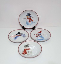 NEW Set of 4 Over and Back Christmas Snowman Salad Plates 8&quot; Porcelain - £31.69 GBP