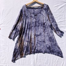 Avenue Blue Brown Tye Dye Tunic T Shirt Size 22/24 Cotton Blend - £19.73 GBP