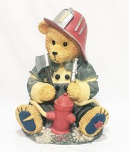 Firefighter Teddy Bear Piggy Bank  Money Holder Penny with Stopper 8&quot; Resin - £17.98 GBP