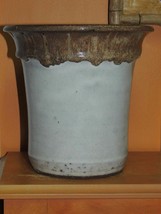 Vase/ Pot  7.75&quot; Polychrome Brown &amp; White Glaze thick drip glaze Vintage... - $49.49