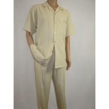 Men 2pc Walking Leisure Suit Short Sleeves DREAMS Plaid Satin 253-13 Sand image 5