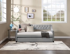 Twin Size Upholstered Daybed with Trundle,Sturdy Wood - Light Gray - £341.10 GBP
