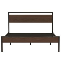 Ceres Queen Metal Platform Bed Frame, Walnut Wood Head/Footboard - $147.99