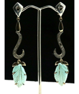 Turquoise Carved Leaves Diamond 18K Gold 925 Silver Victorian Gemstone E... - $4,514.12 MXN