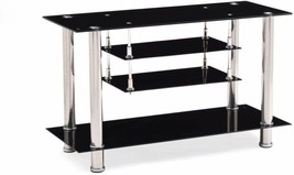 Black Glass Chrome TV Stand Entertainment Center Media Audio Storage 55 ... - $233.99