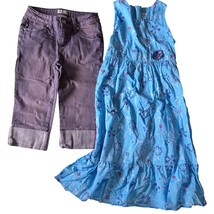 American Girl Childrens Cotton Dress &amp; Capri Pants Set Girls Size 10 Blu... - $487.41 MXN