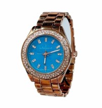 NEW Jeanneret Aphra 10019BLU Womens Rose Gold Band Blue Dial Watch Crystal Bezel - £17.45 GBP