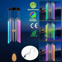 Color Changing Solar Wind Chimes Led Lights Large Deep Tone Resonant Bell Tubes - £31.96 GBP