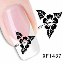 Nail Art Water Transfer Sticker Decal Stickers Pretty Flowers Black XF1437 - £2.35 GBP