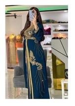 Royal Navy-Blue Dress Kaftan Dubai Moroccan Abaya Maxi Long Kimono Gown Casual - £67.25 GBP
