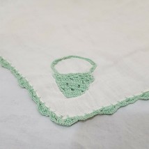 Vintage Handkerchief Crochet Basket Edge 10&quot; White Green - $14.99