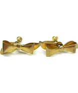 Bow w Ribbon Vintage Gold Plated Sterling Silver Screw Back Earrings Patina - £19.60 GBP