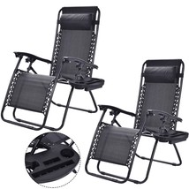 Set of 2 Black Folding Outdoor Zero Gravity Lounge Chair Recliner - £216.29 GBP