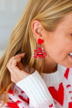 Red Valentine&#39;s Kiss Heart Dangle Earrings - £4.63 GBP