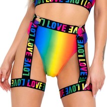 Rainbow LOVE Print Belt Leg Garters O Rings Stretch Elastic Straps Pull ... - £27.53 GBP