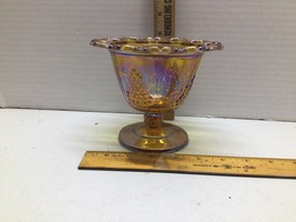 Vintage  Harvest Grape Marigold Carnival Glass  Pedestal Fruit Compote/c... - $11.88