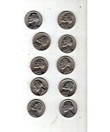 JEFFERSON NICKELS Coin Lot of 10 assorted Nickels (1980 -1993) - $12.30 CAD