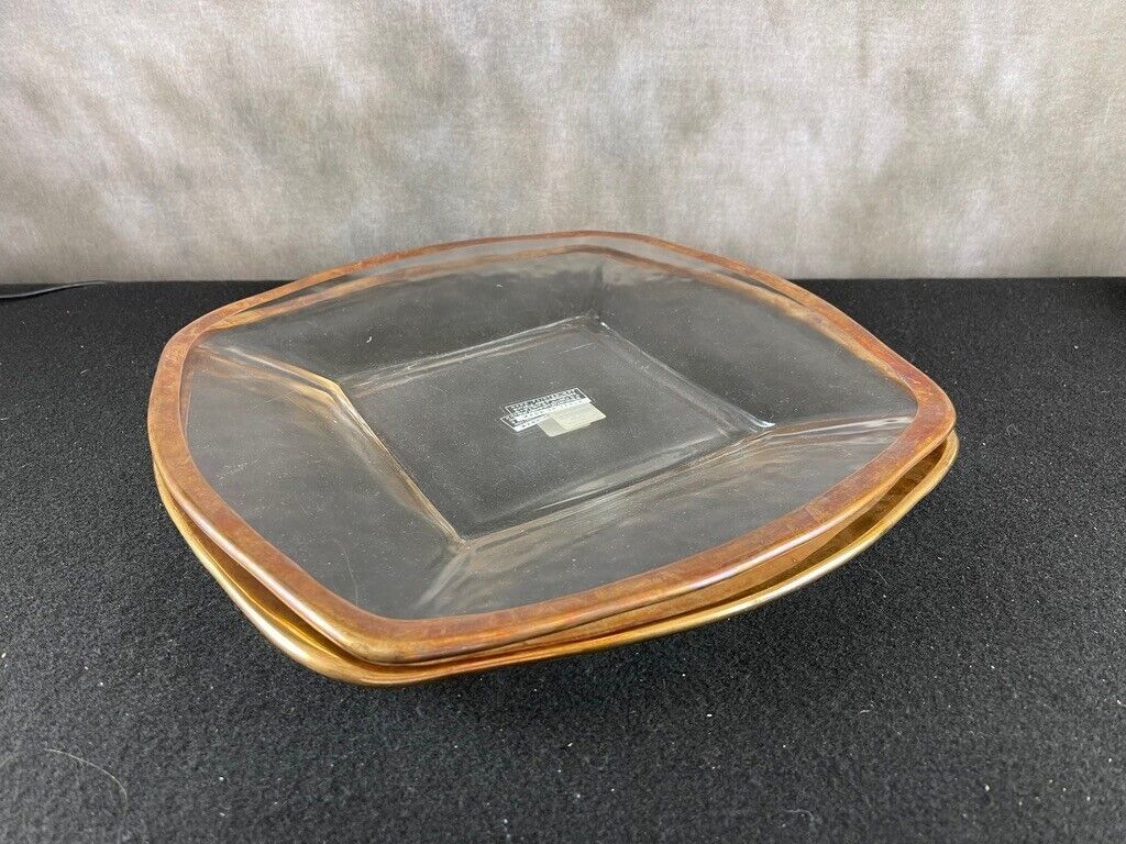 Crate & Barrel Glass Platters(Set of 2) Gold Trim NEW w/Tags No 292-214 - $57.42