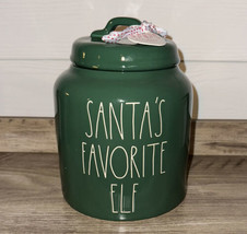 Rae Dunn Santa’s Favorite Elf Green Christmas 9&quot; Chubby Canister Cookie Jar New - £43.39 GBP