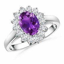 ANGARA Princess Diana Inspired Amethyst Ring with Diamond Halo - £1,143.25 GBP