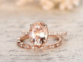 3.5ct Oval Simulated Morganite14K Rose Gold Plated Engagement Halo Bridal Ring - £50.41 GBP