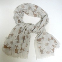 Enchanted Cats Cotton Scarf – Beige &amp; Tan (BN-SCF101) - £12.58 GBP