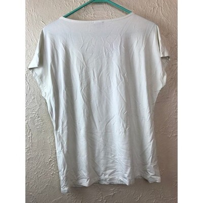 Talbots Top Cap Sleeve Scoop Neck Womens Size Large Off White Solid Tee Item image 3