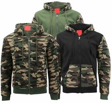 MX USA Men&#39;s Army Camo Zip Up Sherpa Hoodie Fleece Hunting Sweater Jacket - £29.26 GBP