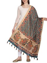 Womens Silk Dupatta Kalamkari &amp; Flower printed fashion Chunni tassels 2.3MtX 36&quot; - £23.11 GBP