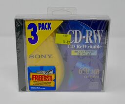 Sony CD-RW 650 MB 3 Pack Rewritable Discs CD-RW650 SEALED - $14.69