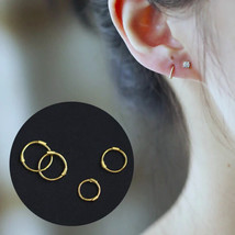 9ct Solid Gold Eternal Huggie Hoops Earrings Handmade - slim, 9K Au375  - £70.30 GBP