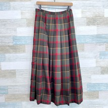 Pendleton Vintage Wool Pleated Maxi Skirt Green Red Plaid Made in USA Wo... - $69.29