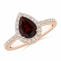 ANGARA Pear Garnet Ring with Diamond Halo for Women, Girls in 14K Solid Gold - £648.76 GBP