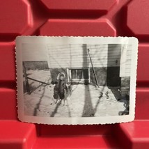 Young Boy Playing In The Snow Outside 4 1/2 x 3 1/8 Photograph Pre Owned 1950s - £6.72 GBP